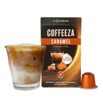 Coffeeza Caramel Flavoured Coffee Capsules, Intensity -7 | Aluminium Coffee Pods | 100% Arabica Coffee | Box of 1 (10 Capsules) | Brew Cold/Hot Coffee