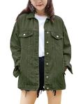 SeekMe Women's Oversized Jean Jacket Plus Size Fashion Boyfriend Button Down Washed Denim Jacket, Green, M