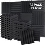 YGM ACOUSTIC FOAMS® Wedge Acoustic Panels (Set of 36) 12" X 12" X 2", 32 High Density Premium Grade Studio Noise, Echo Reduction and Absorption, 3D Structure (Charcoal Black)