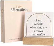 Affirmation Cards for Women | I Am Positive Affirmation Cards | 52 Positive Decor Cards with Wooden Stand | Inspirational Cards with Soothing Colors to Display on Vision Boards | Giftable Cards