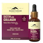 Rasayanam Liquid Biotin & Collagen for Hair Growth 25,000mcg (50 ml Berry Flavour) | Supports Hair Growth & Healthy Skin, Nails | Stronger Than Tablets & Capsules to reduce hair fall for Men & Women