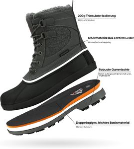 NORTIV 8 Men’s Waterproof Winter Snow Hiking Boots, Grey/Black, Size 10