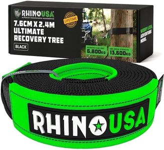Rhino USA Tree Saver Tow Strap (7.6 cm x 2.4 m) - Lab Tested 13,600kg Break Strength - Heavy Duty Draw String Included - Triple Reinforced Loop Straps - Emergency Off Road Recovery Rope - Black