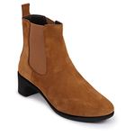 FAUSTO FST KI-261 CAMEL-36 Women's Camel Flared Heel High Ankle Suede Leather Classic Winter Chelsea Boots (3 UK)