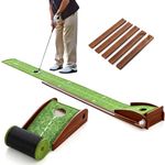 GYMAX Golf Putting Mat, Indoor Outdoor Putting Green Practice Training Aid with 1/2/3 Hole Sizes and Auto Ball Return, Home Office Golf Accessories for Men, Gifts for Golfers (1 Hole, 280 x 29cm)