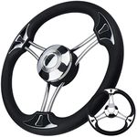 XinKunmarine Stainless Steel 3 Spoke Boat 13.5 Inch Marine Destroyer Steering Wheel with Black PU Foam