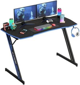 PayLessHere Bureau d'ordinateur moderne en forme de Z pour bureau à domicile avec crochet pour casque – Table de poste de travail robuste avec bureau spacieux, rouge (bleu, 119,4 cm)