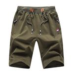 JustSun Mens Shorts Casual Sports Joggers Shorts with Elastic Waist Zipper Pockets Army Green UK 3X-Large