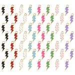 PH PandaHall 80pcs Lightning Bolt Charm Enamel Pendants, 8 Colors Light Gold Plated Alloy Thunder Lightning Bolt Flash Shape Charm for Keychain Keyring Jewellery Making, 20X7mm Hole:2mm