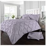 GC GAVENO CAVAILIA Pleated Duvet Cover Sets, Pintuck Bedding Sets King Size, 3 Piece Quilt Comforter Covers Iris-Lilac