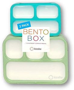 kinsho Leakproof Bento-Box Lunch-Boxes for Women, Kids. Large Green 4 Compartments and Mini Blue 3 Compartment Containers for Lunches Snacks School Travel, 2 pack set