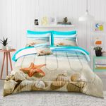 Bedbay Cal King Comforter Set with Sheets Beach Themed Bedding Comforter Set Starfish Sea Life Printed King Size Bed in a Bag Women Adults Coastal Bedding Beach Room Decor(Aqua,Cal-King)