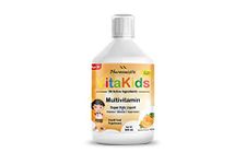 Kids Multivitamin Liquid 500ml, 28 Active Ingredients Superfood Greens - CoQ10, Lutein & Spirulina, Supports Brain & Cardiovascular Health, Natural Orange Flavour, High Absorption, 33 Days Supply