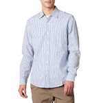 Amazon Essentials Men's Slim-Fit Long-Sleeve Stripe Casual Poplin Shirt, White/Blue Stripe, Large