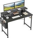 MUTUN Computer Desk with Adjustable Monitor Stand, 39 inch Home Office Desks with Monitor Shelf, 2-Tier Writing Table for Bedroom, Workstation Study Desk with Storage Bag, Black