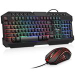 BAKTH Multiple Color LED Rainbow Backlit Wired Gaming Keyboard and Mouse Combo, USB Ergonomic Computer Keyboard with 7 Colors 3600DPI 6 Button Mouse for PC Windows Mac Game and Work