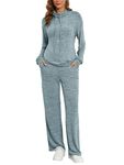 Famulily 2 Piece Women Tracksuit Sets Long Sleeve Turtleneck with Drawstring Sweatshirt and Elastic Waist Wide Leg Pants with Pockets Sky blue L