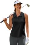 PINSPARK Golf Shirt for Women Sleeveless Lightweight Sports Workout Tops V Neck with Collar Quick Dry Tank Tops,Black Medium