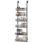 6-Tier Over The Door Pantry Organizer Rack, Heavy-Duty Metal Hanging Baskets w / 6 Adjustable Baskets for Storing Cans, Spice, Plastic Wraps, Garbage Bags