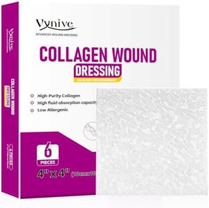 Collagen Wound Dressing, Pure Bovine Type I Collagen Sponge, 4 x 4 in,6 PCS