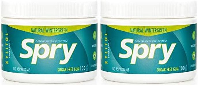 Spry Fresh Natural Xylitol Chewing Gum Dental Defense System - Aspartame-Free, Sugar-Free, Non-GMO, Gluten-Free (Wintergreen, 100-Count, Pack of 2)