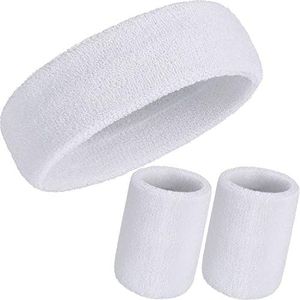 WILLBOND 3 Pcs Sweatbands Set 80s Neon Sports Headband Tennis Striped Sweat Band Paris Sports Competitions Sports Games for Men Women Party Supplies(White,Solid Style)
