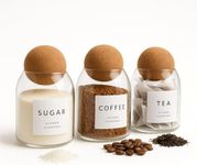 Livabl Tea Coffee and Sugar Canisters Set - Set of 3 Unique Cork Ball 500ml Glass Jars - Perfect Sugar Tea Coffee Set Organiser