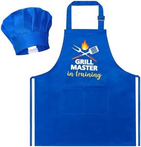 R HORSE Kid Apron and Chef Hat Set 2Pcs Adjustable Children Dark Blue Kitchen Apron, Dress up Role Play Chef Toy Cooking Baking Painting and Training Kits Kid Funny Cooking Birthday Gift for Kids