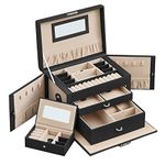 SONGMICS Jewellery Box 3 Layers, Jewellery Organiser with 2 Drawers, Jewellery Case with Portable Travel Case, with Handle, Lockable, Jewellery Storage, Gift for Loved ones, Black JBC121B