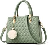 I IHAYNER Womens Leather Handbags Purses Top-handle Totes Satchel Shoulder Bag for Ladies with Pompon, Green, Medium