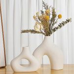 CEMABT White Ceramic Vase Set of 2 for Modern Minimalist Bohemian Decor，Round Matte Donut Vases for Pampas Grass-Perfect for Living Room, Dining Table, Office Bedroom Shelf Decor Christmas Day Gifts