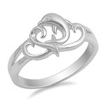 Dolphin Heart Ocean Animal Filigree Ring New 925 Sterling Silver Band Size 7