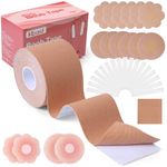Ultimate Breast Tape Kit for Women, 1 Roll Boob Tape, 8 Pairs Nipple Covers, 41pcs Fashion Tape Strips and Test Pad, Hypoallergenic, Waterproof & Reusable for Dresses, Weddings, Sports