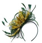 Caprilite Fashion Green and Gold Net Hoop Feather Hair Fascinator Headband Wedding Royal Ascot Races