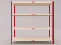 FIDVI® Multipurpose Slotted Angle Metal Rack |Easy to Assemble Space Saving Rack| SR-409 (11307) 12" D X 35" L X 36" H 4 Shelf 22 Gauge Shelf 16 Gauge Angle Powder Coated. (Ivory & Red)