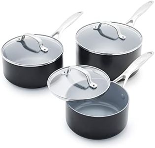 GreenPan Valencia Pro Hard Anodised Healthy Ceramic Non Stick 3-Piece Saucepan Set, 16 cm/1.5 l, 18 cm/2 l and 20 cm/3.1 l, PFAS-Free, Induction, Oven Safe, Grey