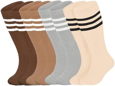 Sea Zaela 4 Pairs Kids Soccer Toddler Youth Athletic Football Socks Toddler Knee High Socks Girls Boys Beige+Grey+Light Brown+Camel 3-6T