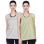 BLUEFICUS Women's Sleeveless Vest Top for Yoga Workout and Running Loose Fit Gym Fitness Tank Top for Girls (Medium, Combo (Green-Grey))