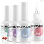 Morovan Dip Powder Nail Kit with Activator Base Top Coat and Dipping Powder Brush Saver 4pcs 15ml for Nail Dipping Powder Kit