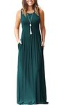 AUSELILY Maxi Dresses for Women UK Sleeveless Maxi Dress Loose Long Dresses with Pockets Dark Green XL