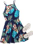 OYOANGLE Girl's Casual Boho Floral Print Sleeveless A-Line Swing Cami Hawaiian Dress Sundress Multicolor 8 Years