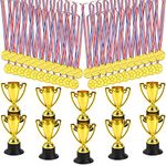 FEPITO 50 Pcs Trophies Medals Set,10 Pcs Gold Plastic Trophy Cup and 40 Pcs Winner Gold Medals for Kid Party Sports Awards