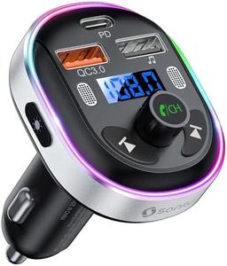 SONRU Transmetteur FM Bluetooth 5.3, Adaptateur Bluetooth Voiture pour Voiture 30W PD&QC 3.0 Prend en Charge Les Appels Mains Libres, Support Siri Google Assistant/7 lumières de Couleur