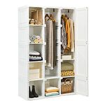 Tangkula Portable Closet Wardrobe, Foldable Clothes Organizer with Cubby Storage, Hanging Rods, Magnet Doors, Easy Assemble Clothing Storage with Doors, Folding Bedroom Armoire (10 Cubbies & 2 rods)