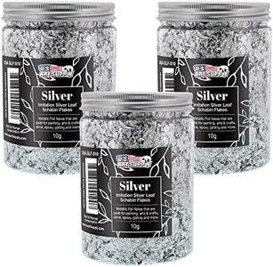 U.S. Art Supply Metallic Foil Schabin Gilding Silver Leaf Flakes - Imitation Silver 10 Gram Bottle (Pack of 3) - Gild Picture Frames, Paintings, Furniture, Decorate Epoxy Resin, Nails, Jewelry, Slime