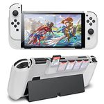 DLseego Case for Nintendo Switch OLED Model, Ergonomic Comfort Grip Cover for Switch OLED Console & Controllers with 5 Game Card Slots, Anti-Scratch & Shockproof Shell - Clear