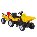 Aosom Ride On Toy Pedal Dump Truck, Front Loader Construction Tractor with Detachable Trailer, Yellow