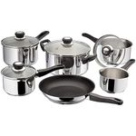 Judge Vista J3H1A 6-Piece Set of Stainless Steel Pans, 16cm, 18cm & 20cm Draining Saucepans with Lids, 14cm Milk Pan, 24cm Casserole, 26cm Non-Stick Frying Pan