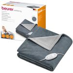 Beurer HD75 Electric Blanket with 6 Temperature Settings, Soft Heated Throw for Cosy Sofa Nights, Automatic Switch-Off & Safety System, Machine-Washable, Grey, 180 x 130 cm, 100 watts