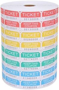 Doudle Raffle Tickets (4 Rolls of 2000 Double Tickets) 8,000 Total 50/50 (Blue, Green, Red, Yellow)